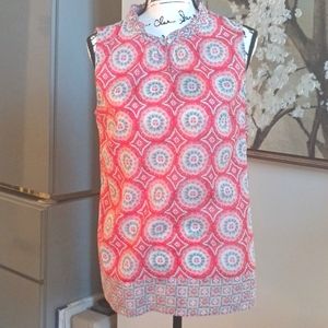 Talbot's Beautiful Multi Colored Blouse with Front Button at Neck.